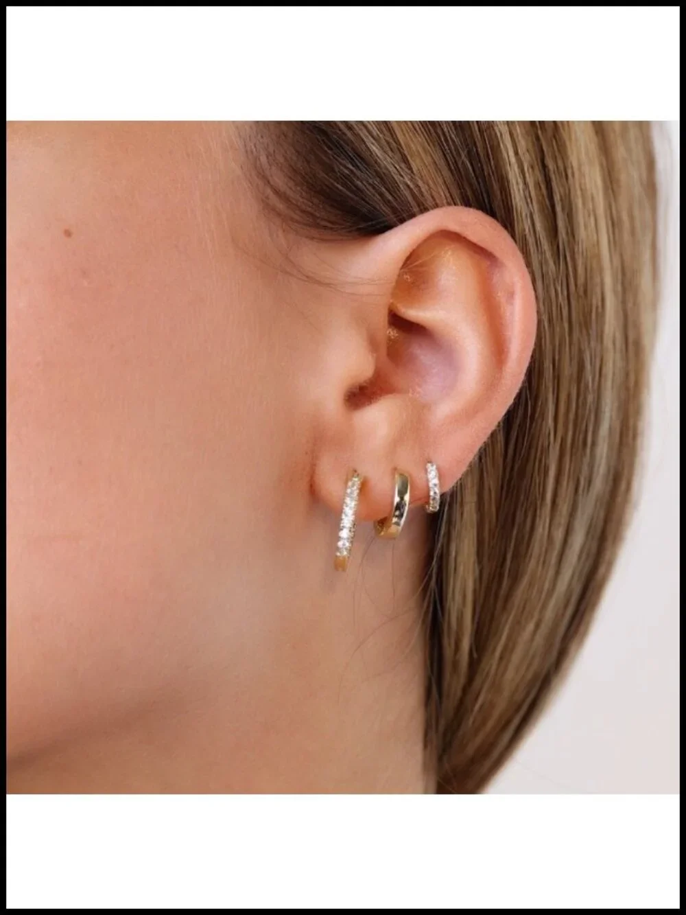 14K Gold Plated CZ Huggie Earrings for Women, Hypoallergenic Hoop Piercing, 925